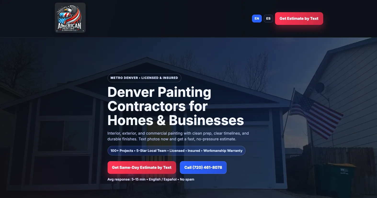 Live American Painting landing page preview
